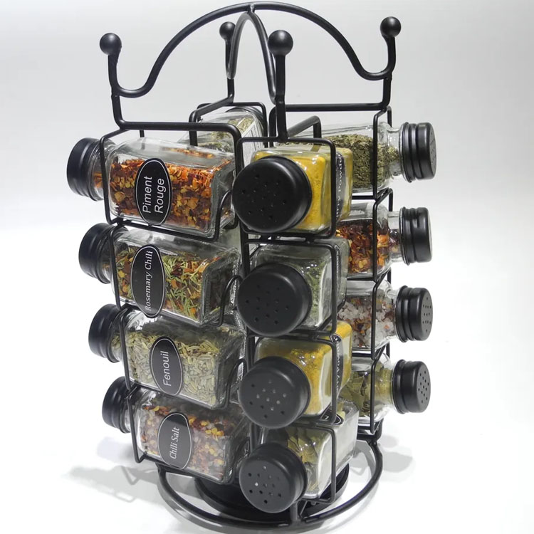 Countertop Jar Rack 16-Jar Revolving Countertop Spice Rack Organizer Square Jars With Black ...