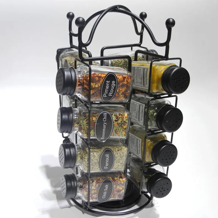 Countertop Jar Rack 16-Jar Revolving Countertop Spice Rack Organizer Square Jars With Black ...